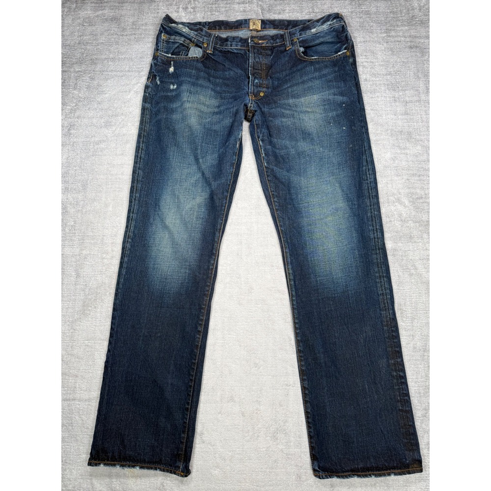 PRPS Jeans Mens 38x33 Indigo Blue Faded Straight Leg Button Fly Raw Denim